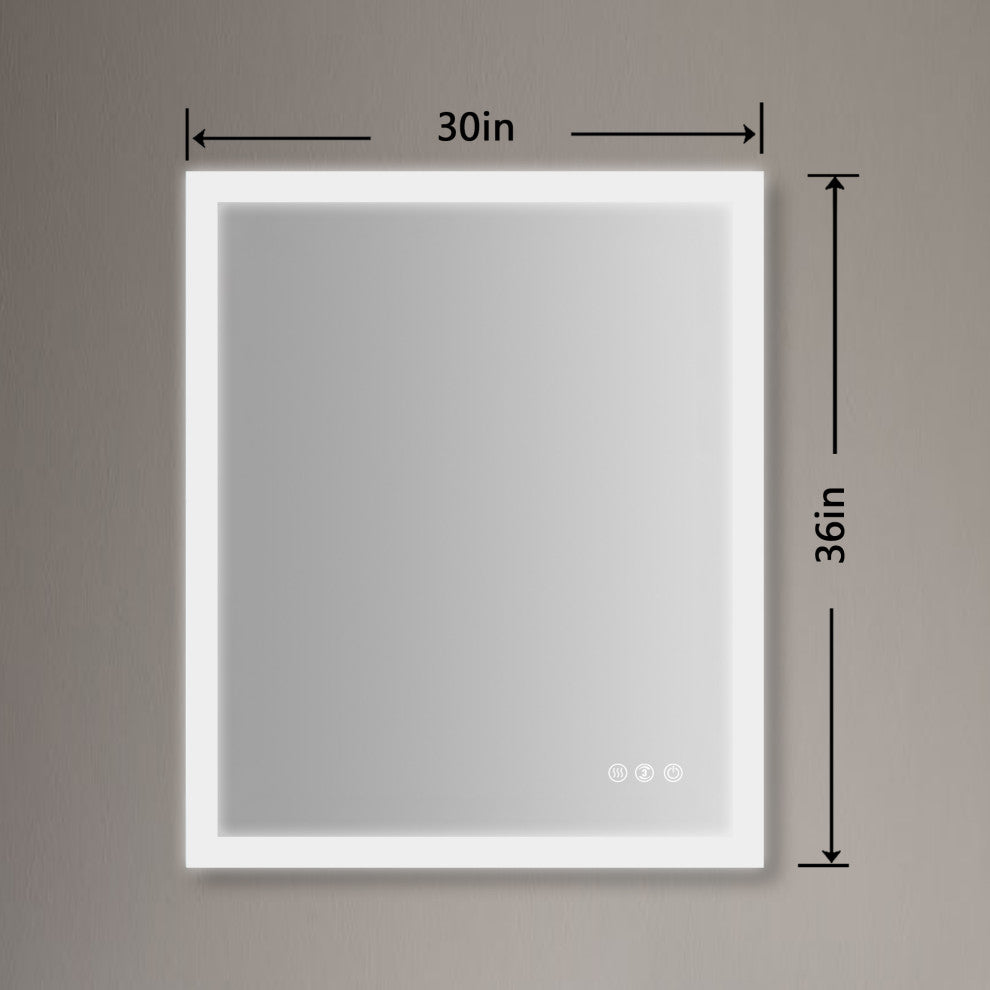 30x36 In. Smart Touch Backlit Dimmable Multi-Color Anti-Fog LED Vanity Mirror