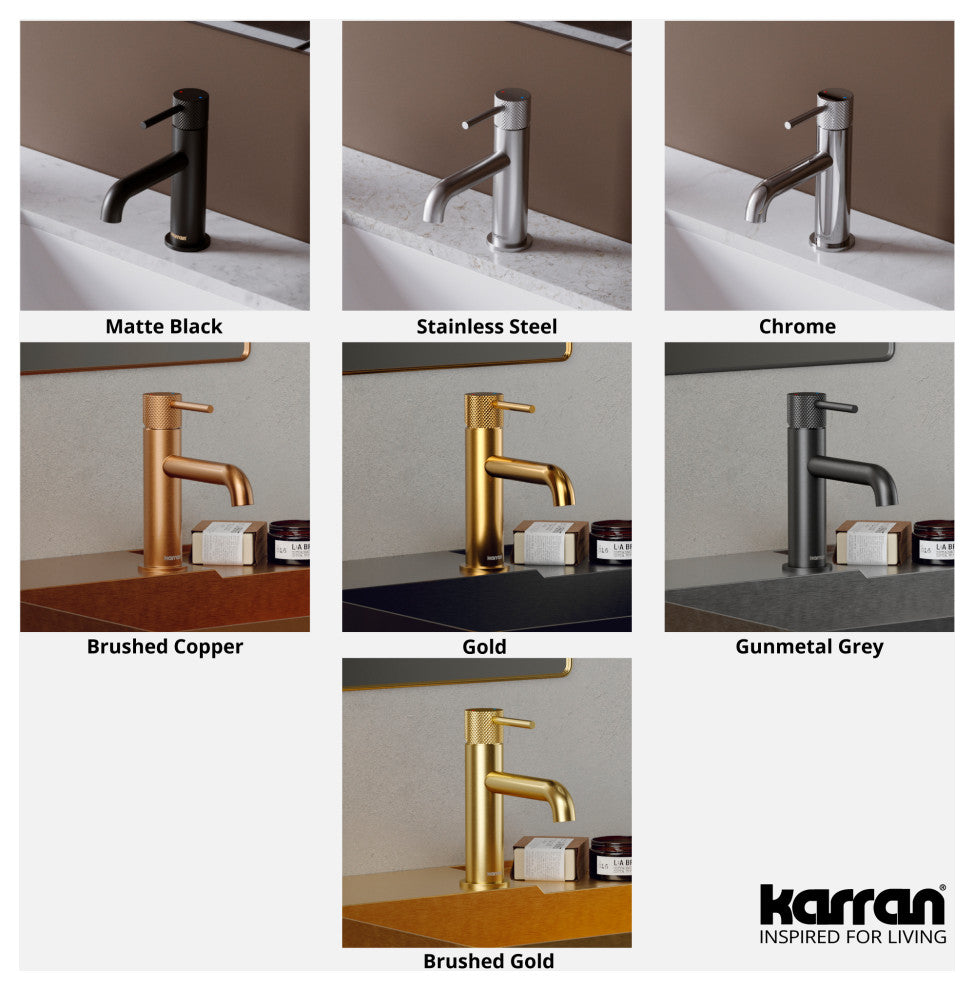 Karran 1-Handle 1-Hole Bathroom Faucet With Pop-up Drain, Gold