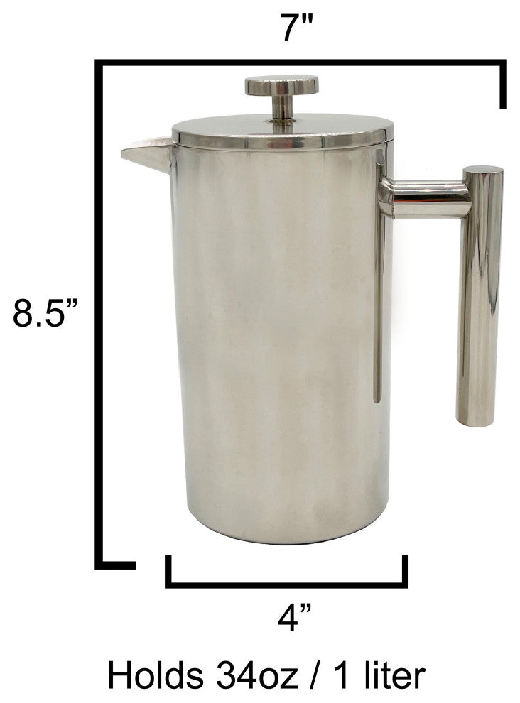 French Press Coffee Maker, Superior Filtration, Stainless Steel