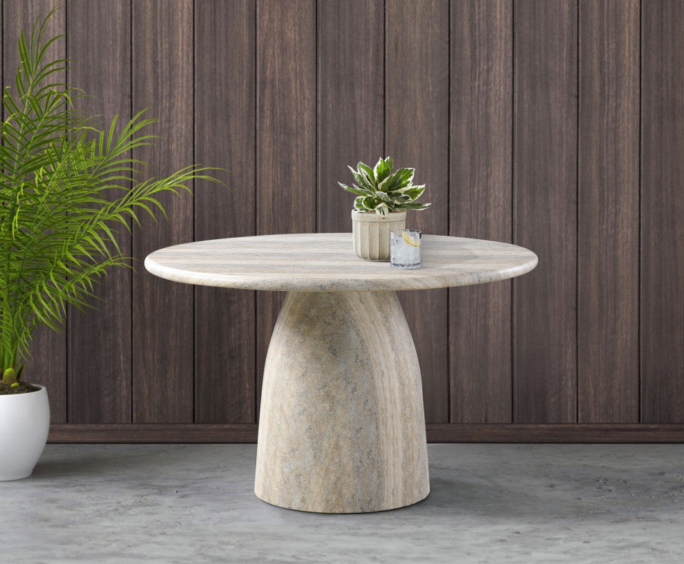 Cosenza Concrete Dining Table, Travertine, 48.5" W X 48.5" D X 30" H, Travertine Finish