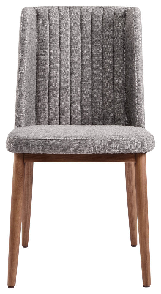 Wade Mid-Century Dining Chair, Walnut Finish and Gray Fabric, Set of 2