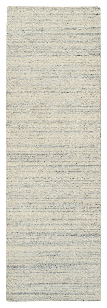Beige Hand Loomed Variegated Textured Modern Design Wool Runner Rug, 2'6"x7'10"