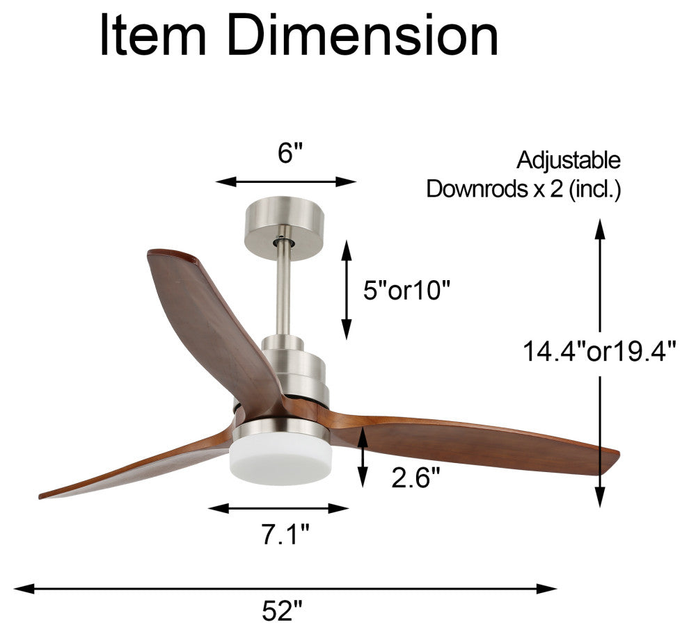 52" Wood Ceiling Fan With Light and Remote Control