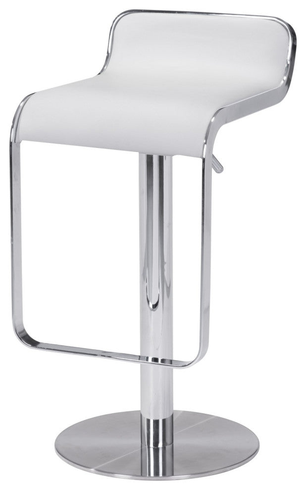 Bar Stool Chair Barstool, Faux Vinyl Leather, Steel, White, Chrome, Cafe Bistro