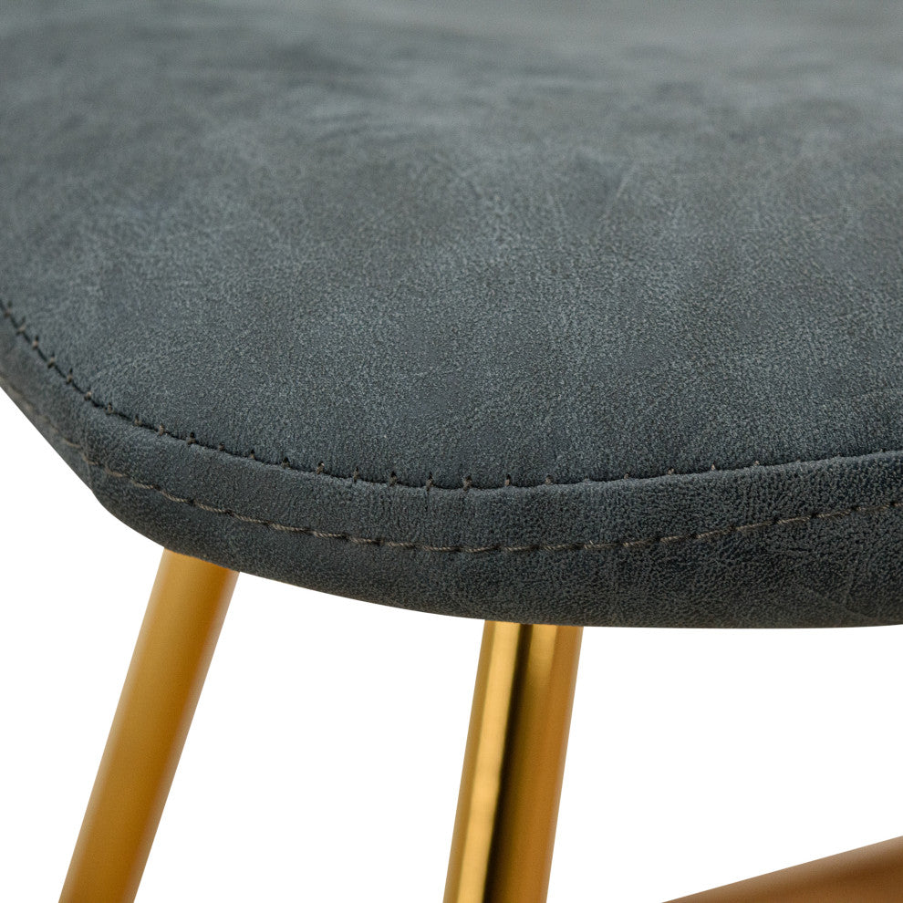 LeisureMod Markley Leather Dining Chair With Gold Legs Set of 4, Peacock Blue
