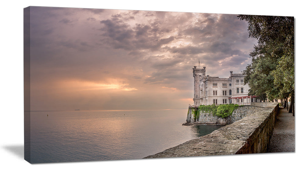 Miramare Castle at Sunset, Landscape Canvas Art Print, 32"x16"