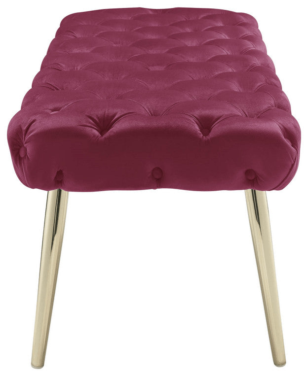 48" Fuchsia And Gold Upholstered Velvet Bench