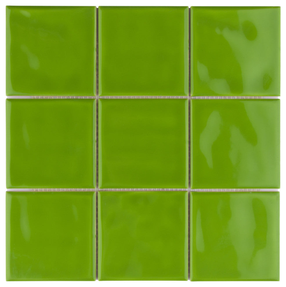 Twist Square Ceramic Mosaic Tile, Green Kiwi