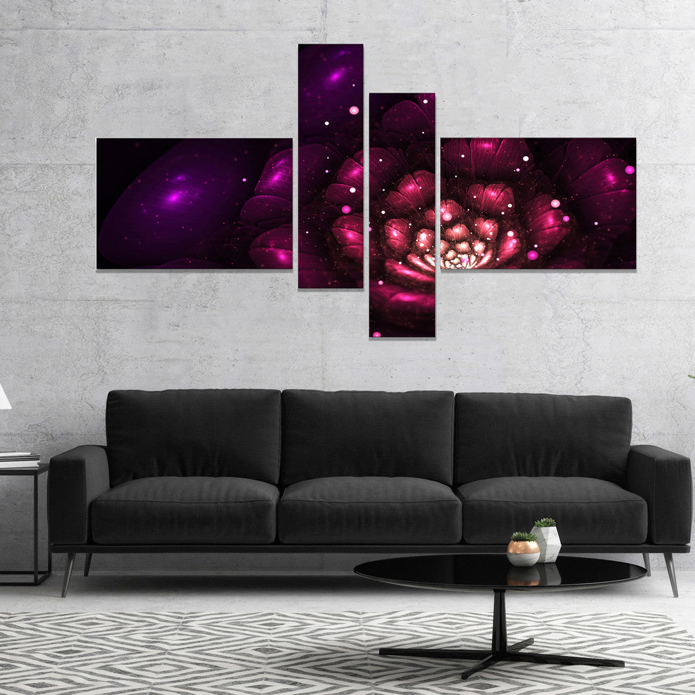 Abstract Fractal Violet Flower, Floral Art Canvas Print, 60"x32", 4 panels