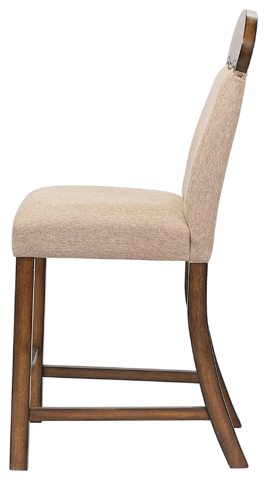 Set of 2 Linen Upholstered Counter Height Chair, Oak Finish