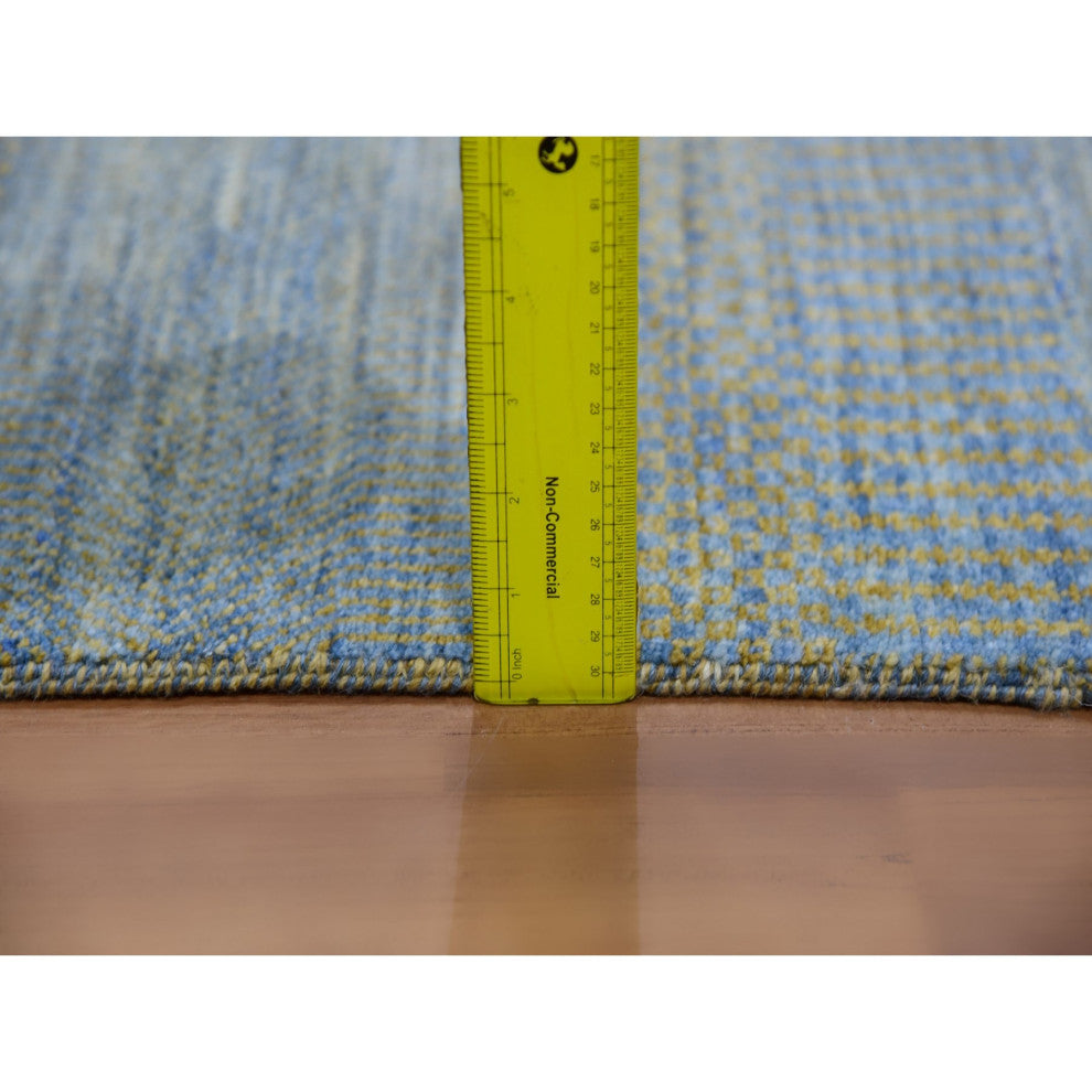 Chelsea Blue XL Runner Grass Design Hand Knotted Dyed Wool Rug, 2'6"x20'