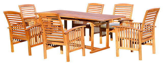 7-Piece Acacia Wood Outdoor Patio Dining Set with Cushions - Brown