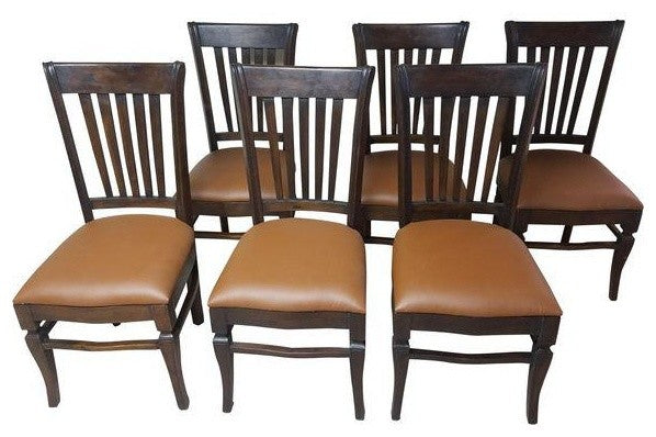 Hand Carved Teak Wood Leather Dining Chair, Set of 6