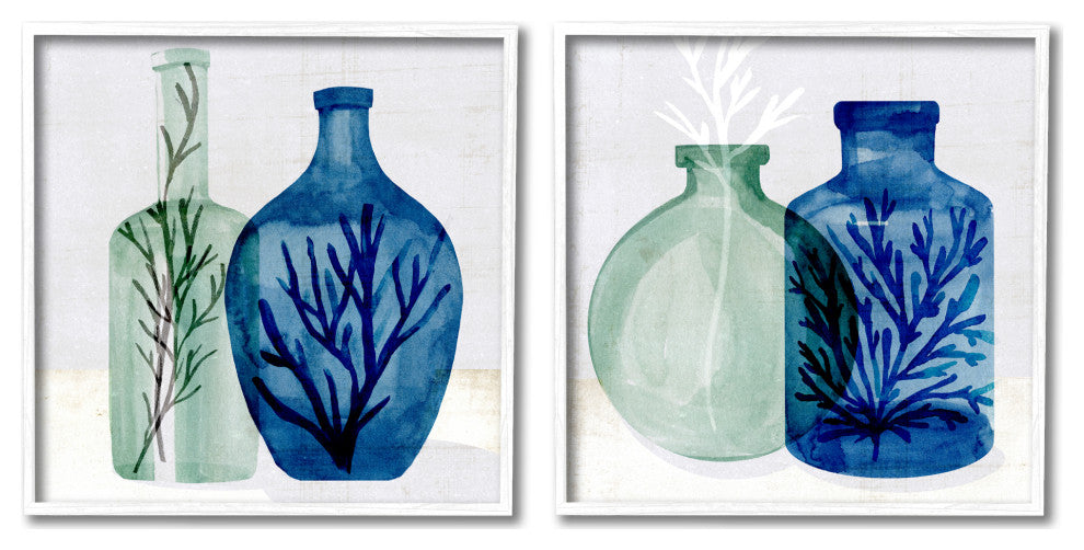 Nautical Vase Still Life Sea Coral and Botanicals,2pc, each 17 x 17