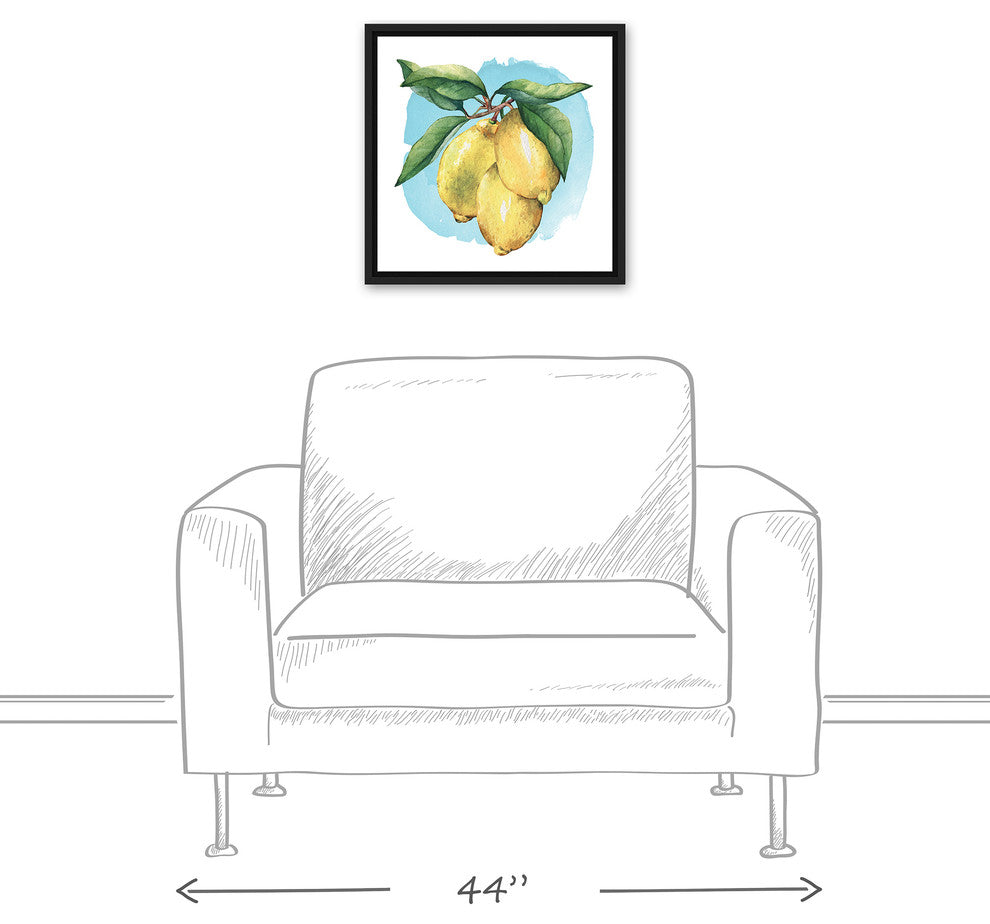 Lemons on the Vine with Blue Background 16x16 Black Floating Framed Canvas