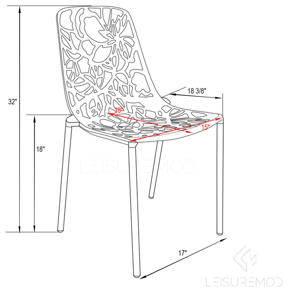 LeisureMod Devon Modern Outdoor Stackable Aluminum Dining Chair, Set of 4, Orange