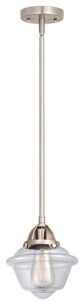Small Oxford Mini Pendant, Brushed Satin Nickel, Clear, Clear