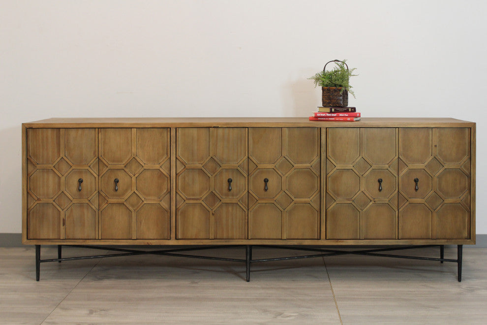 Samara 6-Door Recycled Pine Wood Sideboard, a Natural Finish