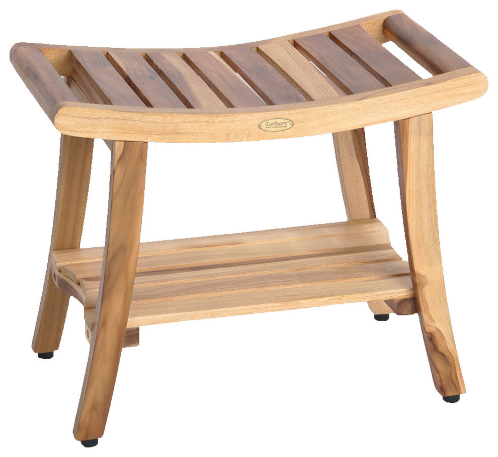 EcoDecors EarthyTeak Harmony 24" Teak Shower Bench With Shelf And LiftAide Arms
