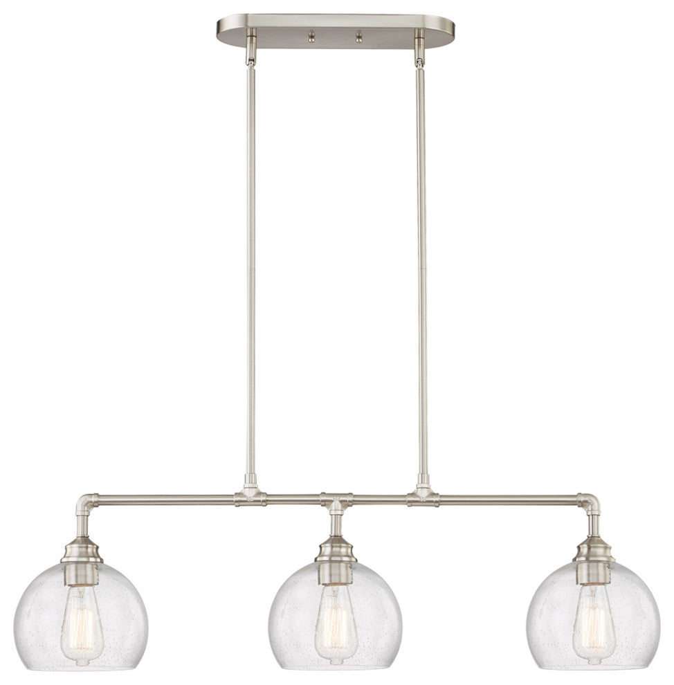 3 Light Island in Satin Nickel with Clear Seedy Glass