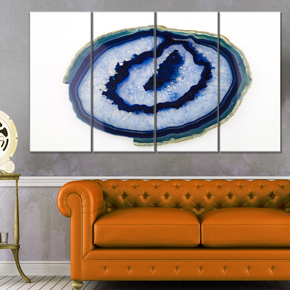 Slice of Beautiful Blue Agate, Abstract Canvas Art Print, 48"x28", 4 Panels
