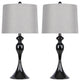 27" Curvy Gun Metal Table Lamps with Gray Textured Slub Linen Shades, Set of 2
