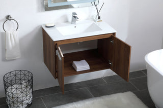 Single Bathroom Floating Vanity, Walnut Brown, 30"