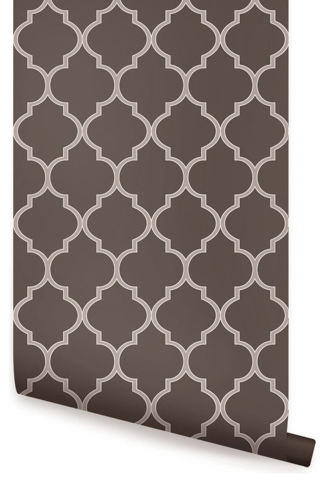 Moroccan Peel and Stick Vinyl Wallpaper, Chocolate Brown, 24"x108"