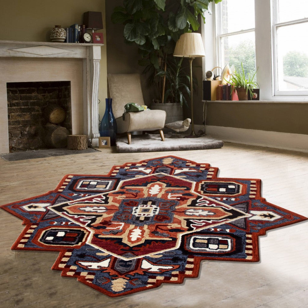 5" Maroon and Blue Medallion Area Rug