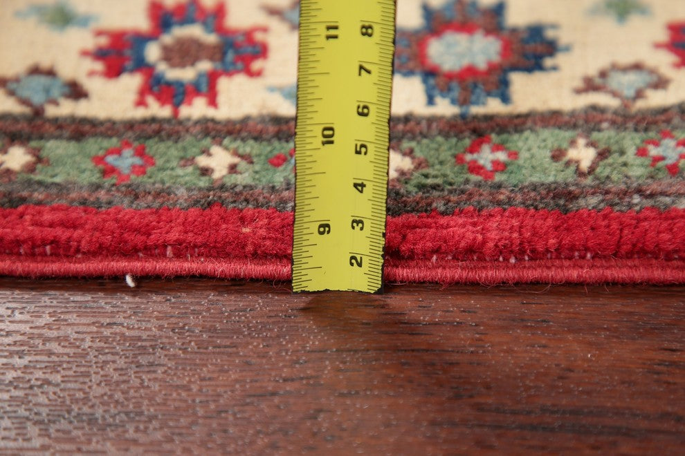 Traditional Kazak Oriental Hand-Knotted Pakistani Runner Rug, Red, 6'1"X2'1"