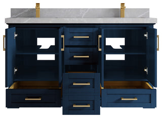 Boston 60 Double Bathroom Vanity in Navy Blue 2" Pearl Gray
