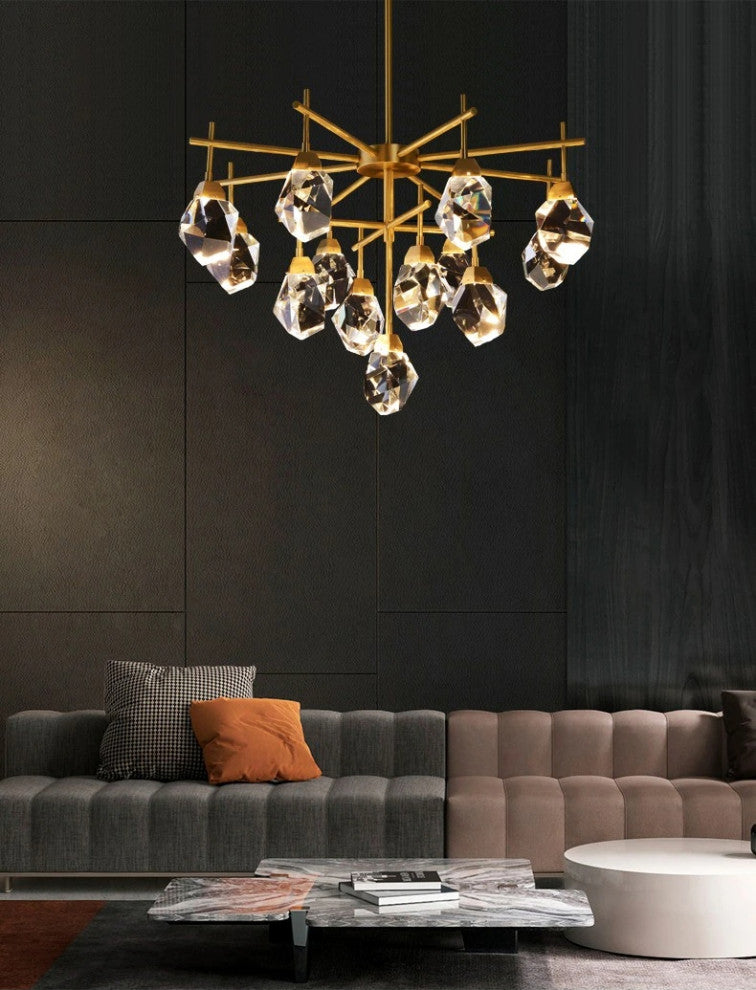 Gold Diamond Crystal Three Layer Led Copper Creative Chandelier, 13lights