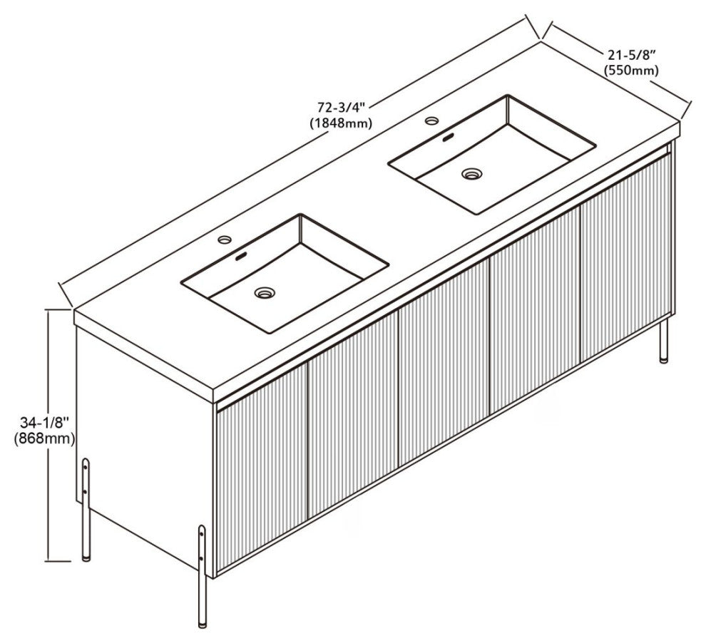 Flutie 72" Bathroom Vanity Kit, White With White Sink