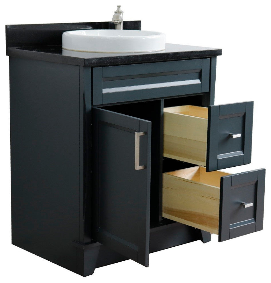 31" Single Sink Vanity, Dark Gray Finish With Black Galaxy Granite