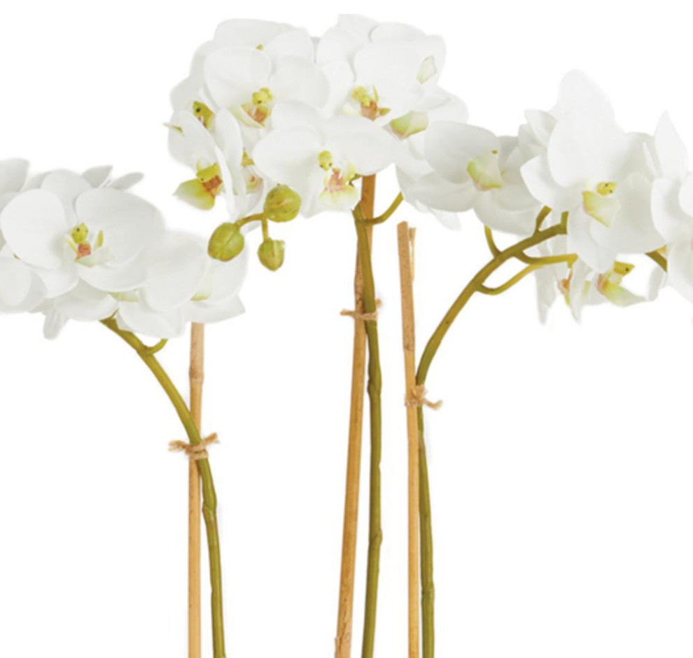 Triple Stem White Phalaenopsis Orchid Faux Flower Artificial Plant Drop In
