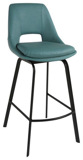 Carise Blue Faux Leather and Black Metal Swivel 30" Bar Stool
