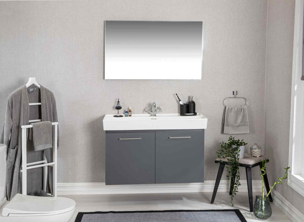 Vita Collection Gray Bathroom Vanity With Sink, Mirror, Countertop, 40