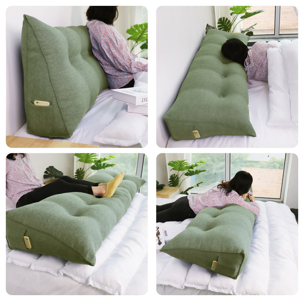 WOWMAX Backrest Wedge Reading Pillow Headboard Linen Blend Lime Green, 39x20x8