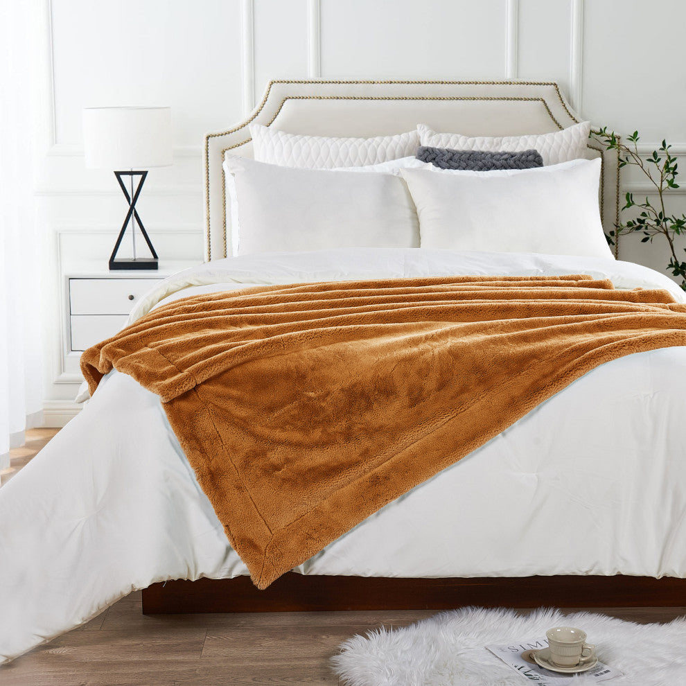 Fox Faux Fur Throw Blanket, Burnt Orange, 60''x80''