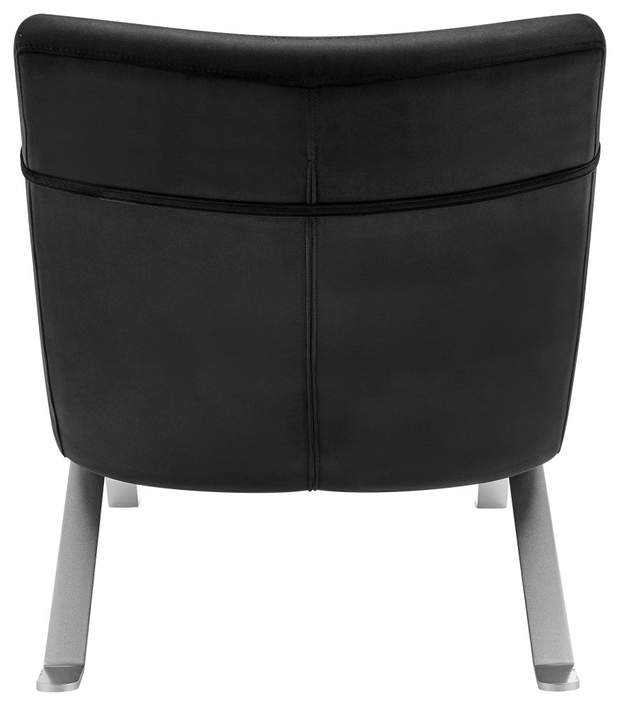 Gilda Lounge Chair, Black Velvet With Silver Base