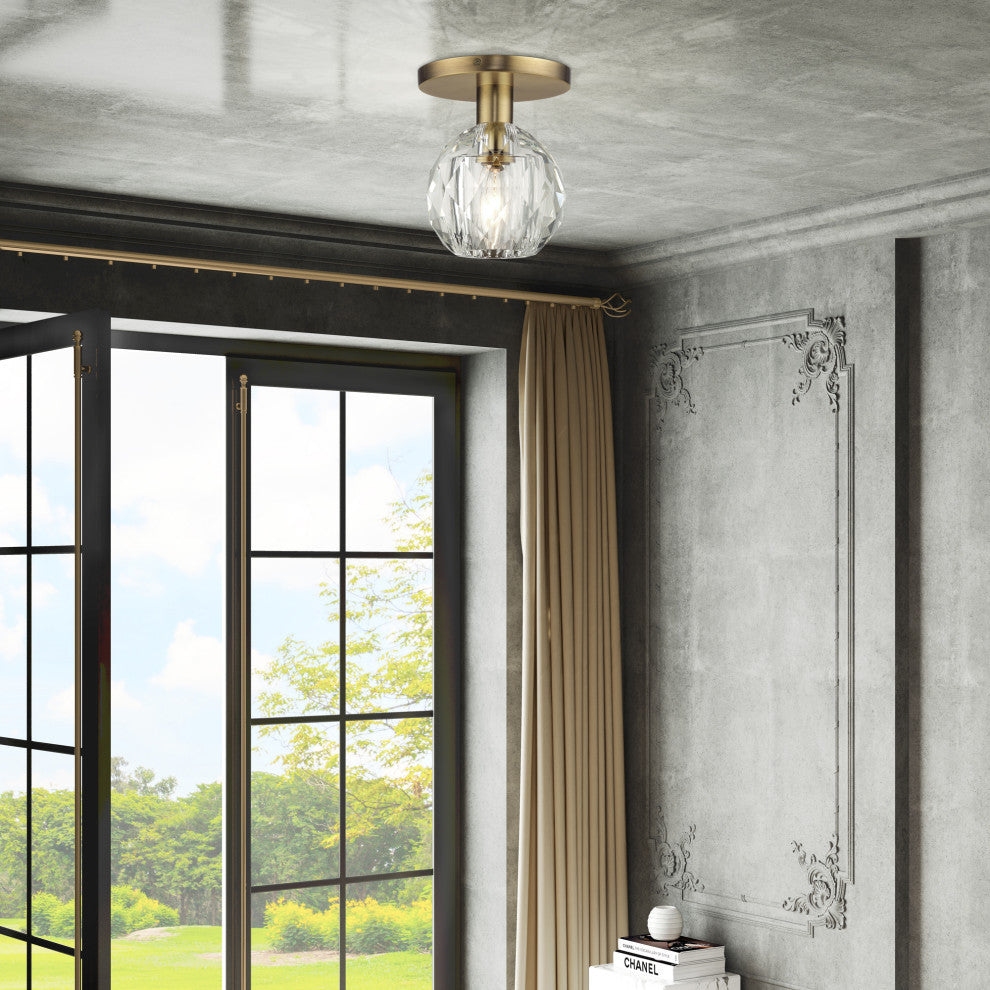 Whitfield 1-Light Natural Brass Crystal Semi-Flush