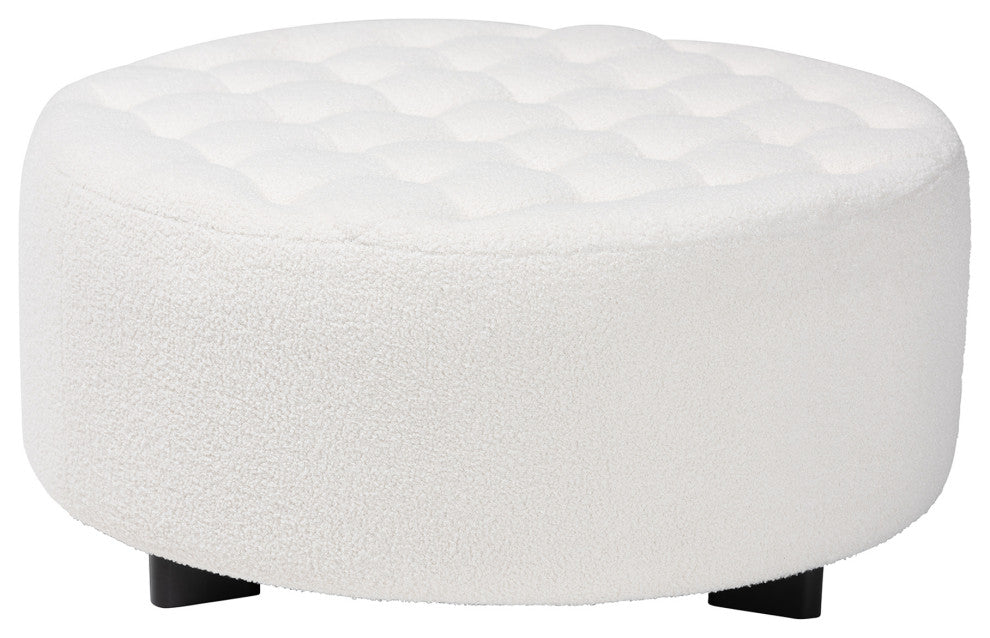 Demeter Ivory Boucle Ottoman, Round