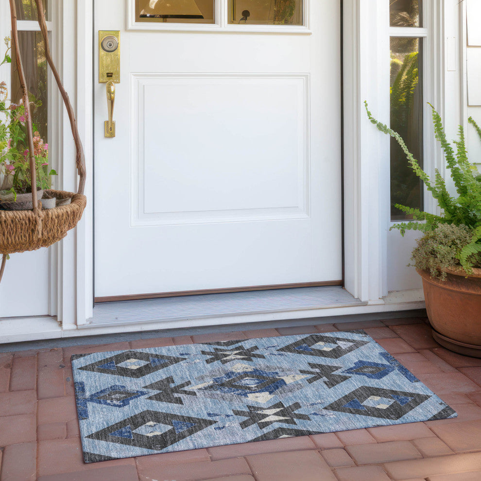 Machine Washable Indoor/Outdoor Chantille ACN1882 Blue 1'8" x 2'6" Rug
