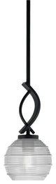 Cavella 1 Light Stem Mini Pendant, Matte Black Finish, 6" Clear Ribbed Glass