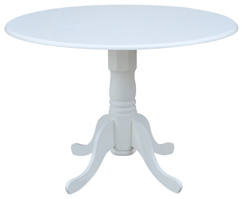 42" Round Dual Drop Leaf Pedestal Table, White