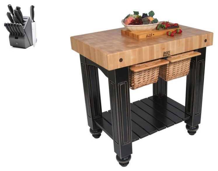 John Boos 36x24 Butcher Block and Henckels Knife Set, Black Caviar