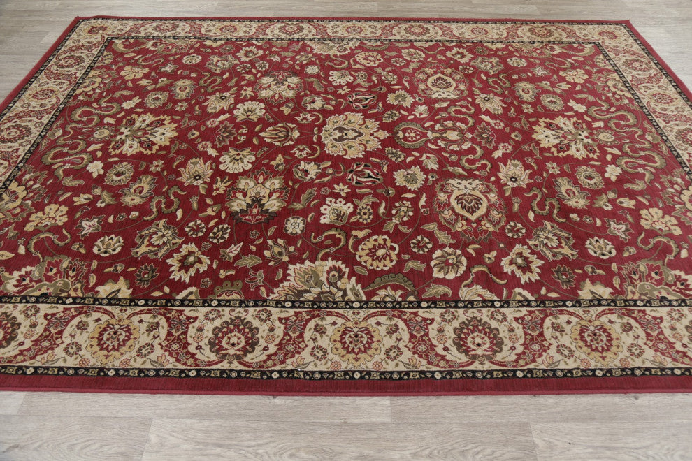 Oushak Oriental Traditional Turkish Carpet Bordered Area Rug, Red, 10'11"x7'10