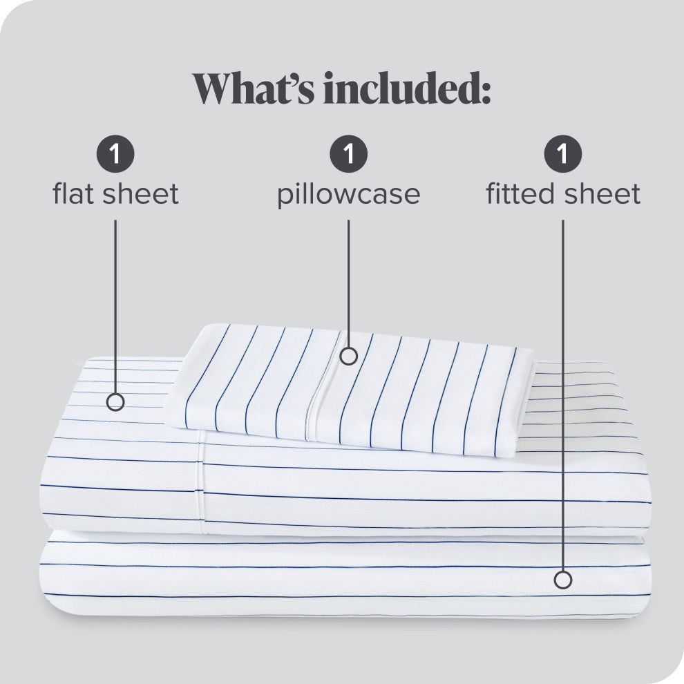 Twin XL 1800 Microfiber Sheet Set, Pinstripe White/Marine