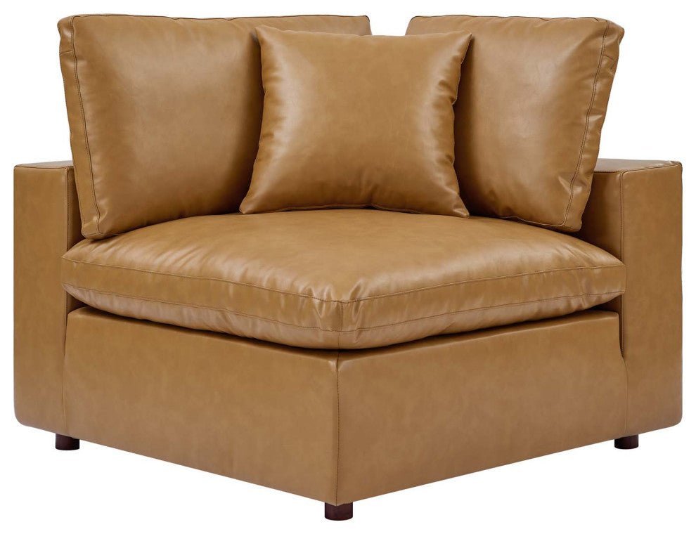 Commix Down Filled Overstuffed Vegan Leather 5-Piece Sectional Sofa - Tan
