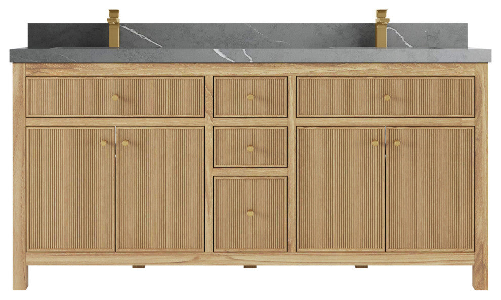Sonoma Teak 72 Double Sink Vanity in Light  Natural with 2" Piatra Gray Quartz